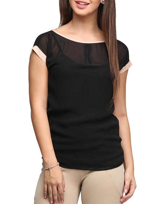 black georgette boat neck top - 11300076 - Very Small Image - 1