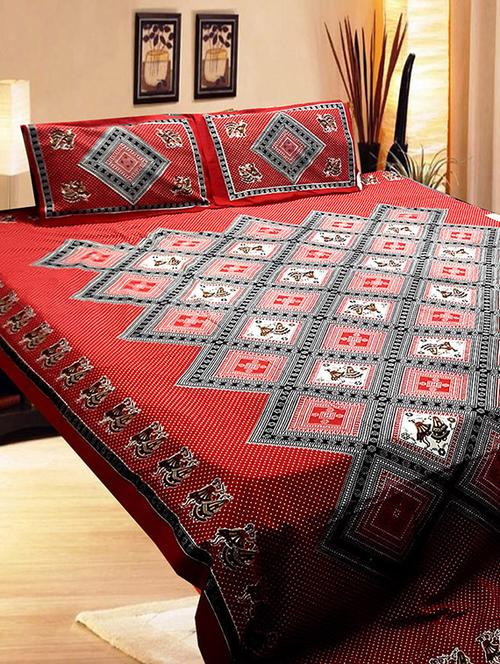 cotton king size printed bedsheet with 2 pillow covers - 11300348 - Very Small Image - 1