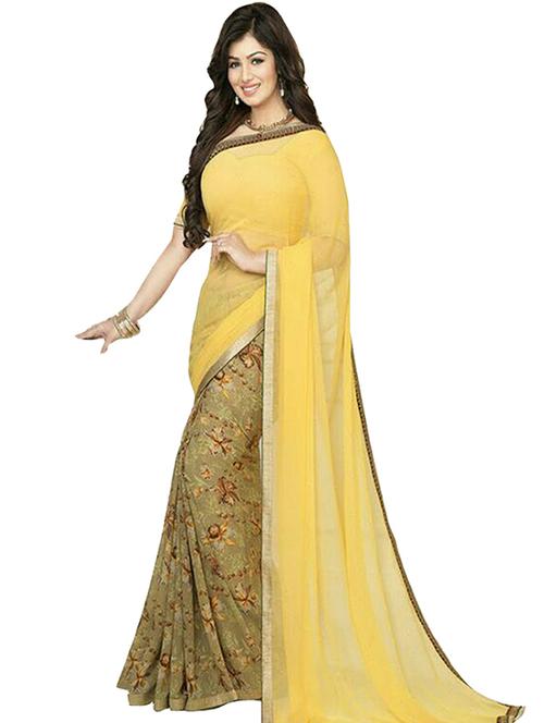 yellow georgette saree with blouse - 11301545 - Very Small Image - 1
