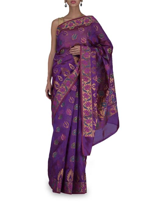 Purple chanderi silk jacquard saree - 1130169 - Very Small Image - 1