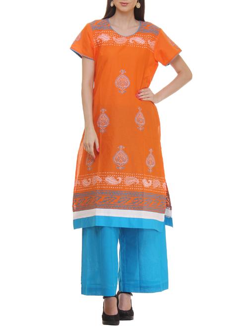 orange cotton kurta - 11301849 - Very Small Image - 1