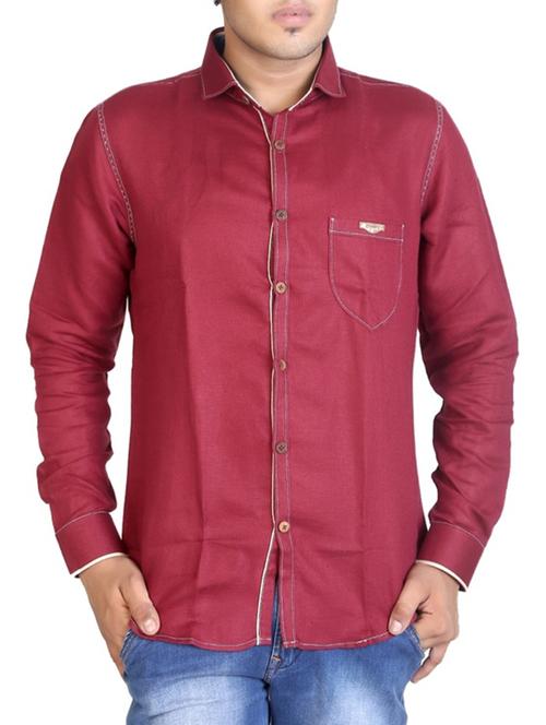 solid maroon cotton casual shirt - 11302380 - Very Small Image - 1