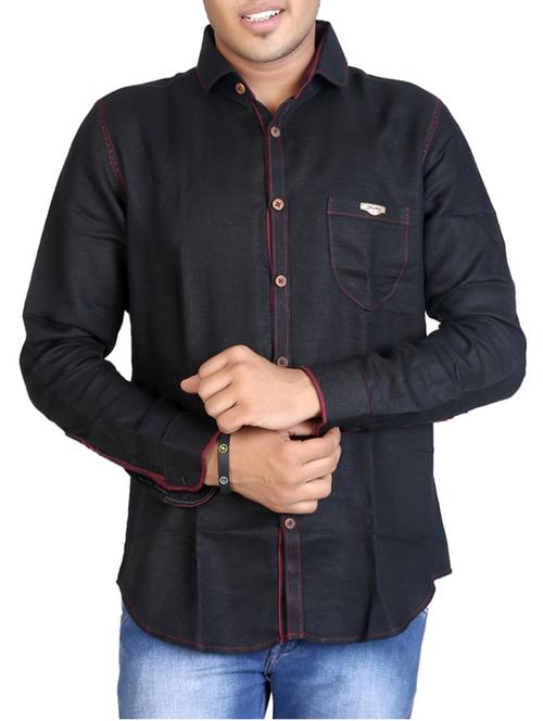 solid black cotton casual shirt - 11302381 - Very Small Image - 1