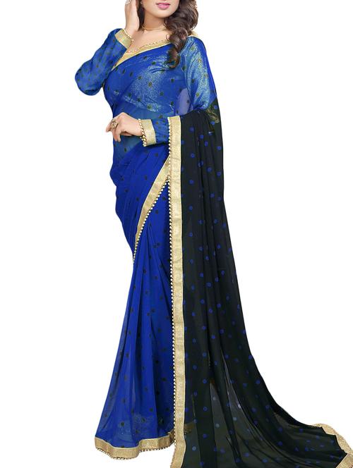 blue georgette half and half saree with blouse - 11302526 - Very Small Image - 1