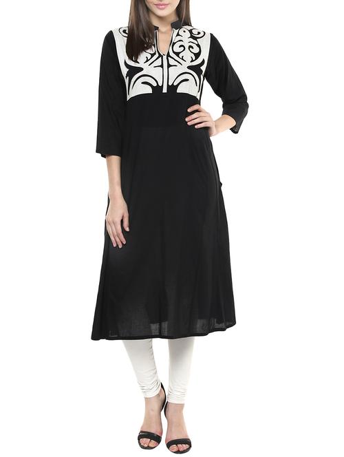black embroidered cotton kurta - 11303675 - Very Small Image - 1