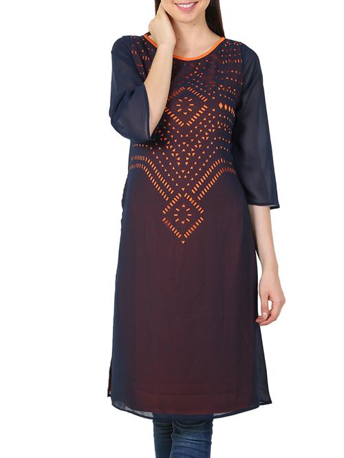 blue georgette straight kurta - 11304015 - Very Small Image - 1