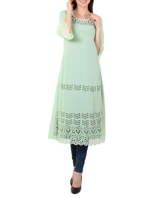 green georgette aline kurta - 11304020 - Very Small Image - 1
