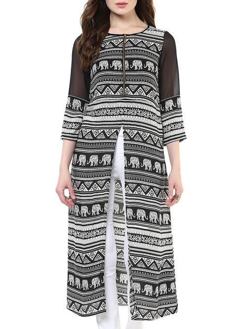 black printed rayon kurta - 11305474 - Very Small Image - 1