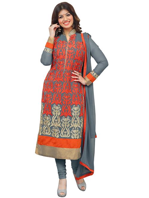 orange georgette semistitched suit - 11308034 - Very Small Image - 1