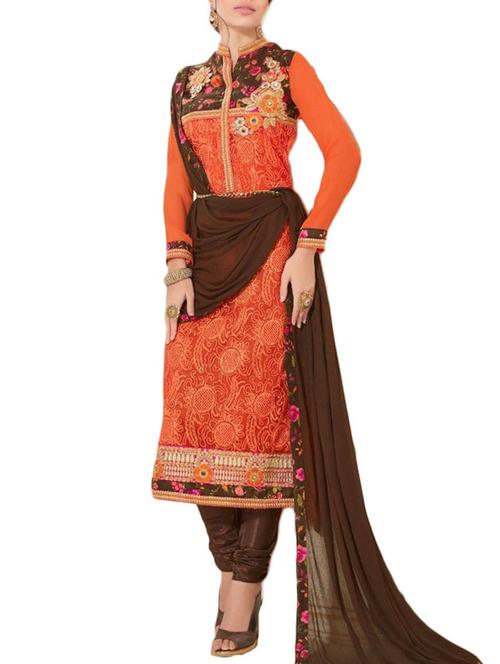 orange georgette semistitched suit - 11308065 - Very Small Image - 1