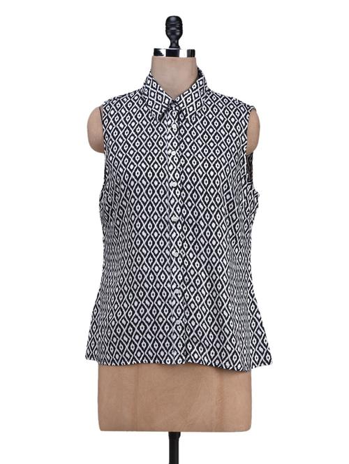 printed sleeveless polycotton shirt - 1131078 - Very Small Image - 1
