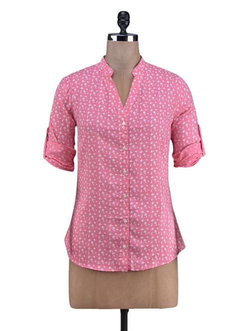 printed mandarin collar cotton top - 1131099 - Very Small Image - 1