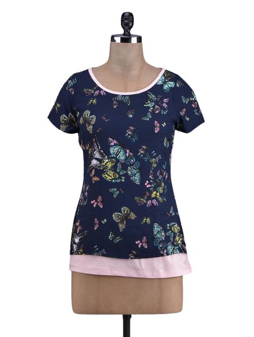 butterfly printed cotton & georgette top - 1131153 - Very Small Image - 1