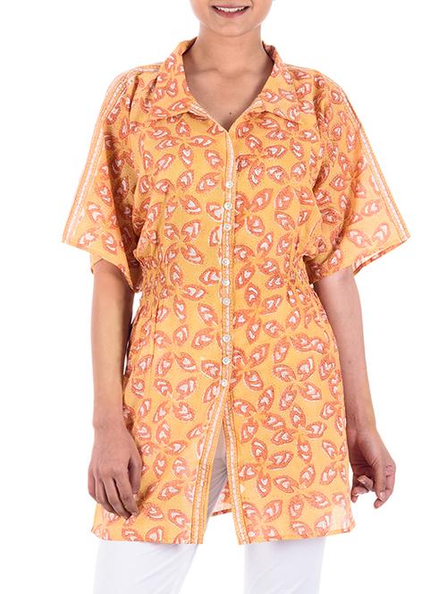 yellow printed cotton tunic - 11315142 - Very Small Image - 1