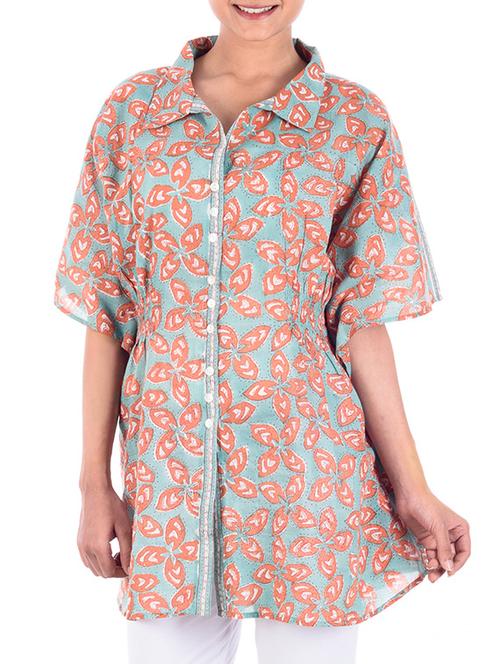 light blue printed cotton tunic - 11315413 - Very Small Image - 1