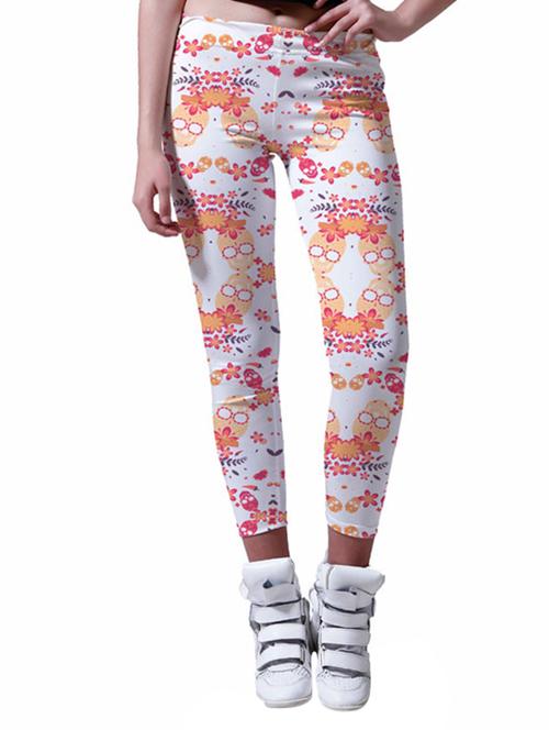 white printed polyester leggings - 11319006 - Very Small Image - 1