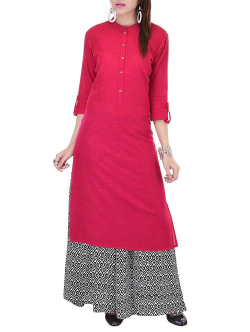 solid pink cotton kurta - 11322134 - Very Small Image - 1