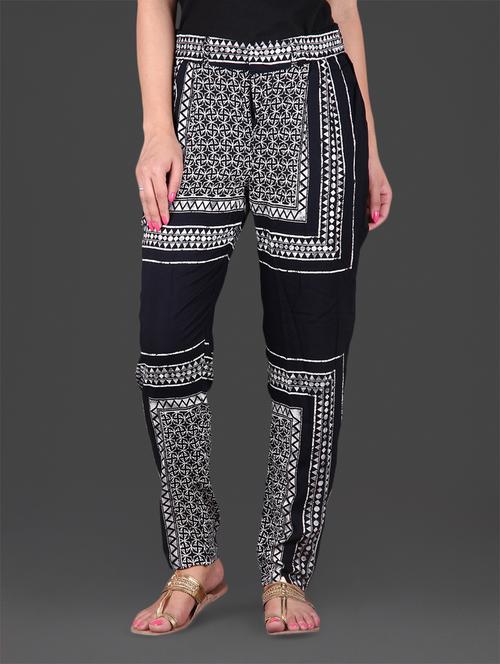 Black printed rayon elastic pant - 1132382 - Very Small Image - 1