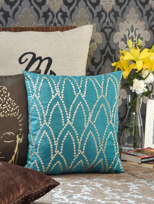 embellished teal square cushion cover - 1132540 - Very Small Image - 1