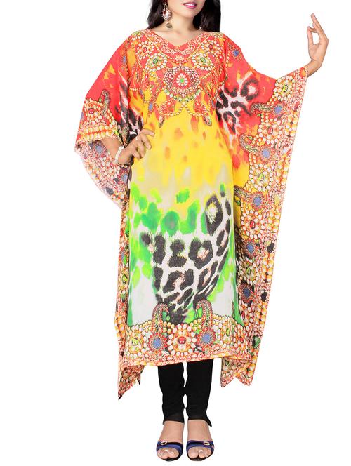 multi colored georgette printed kaftan - 11332591 - Very Small Image - 1