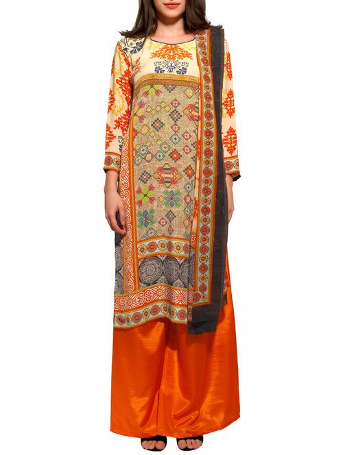 multicolor crepe unstitched suit - 11333491 - Very Small Image - 1