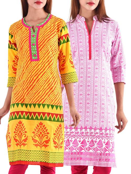 multicolored cotton regular kurta set of 2 - 11334070 - Very Small Image - 1