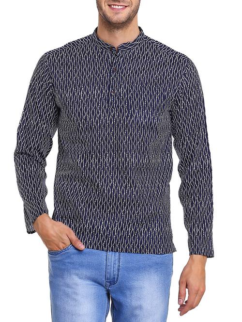 navy blue polka dot cotton kurta - 11334849 - Very Small Image - 1