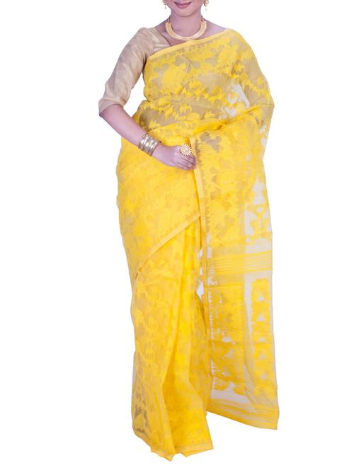 yellow cotton saree with blouse - 11335174 - Very Small Image - 1