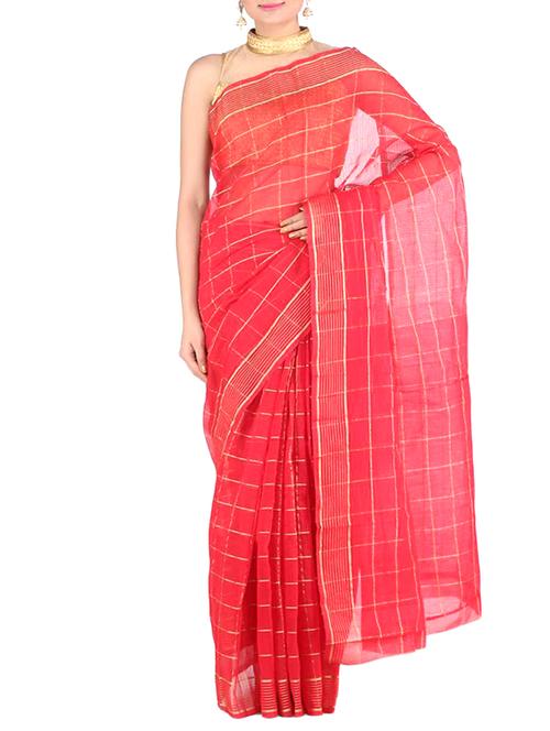 red checked art silk saree with blouse - 11335711 - Very Small Image - 1