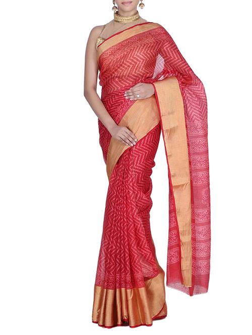 women's chevron red colored saree with blouse - 11335713 - Very Small Image - 1
