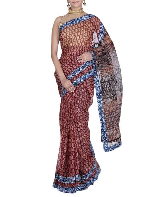 women's printed red colored saree with blouse - 11335715 - Very Small Image - 1