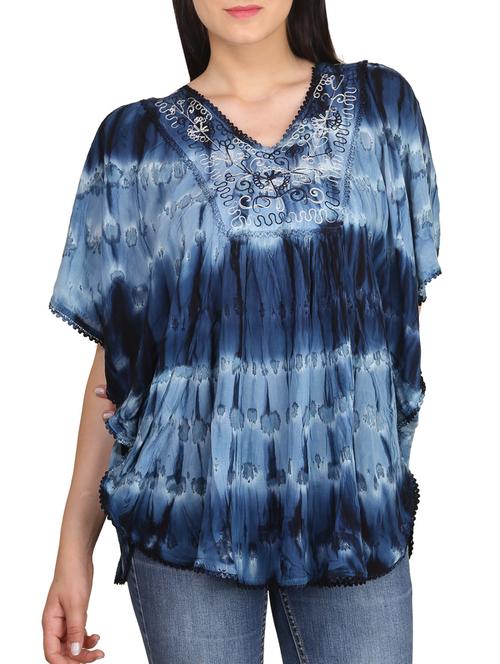 blue color, rayon kaftan top - 11336836 - Very Small Image - 1