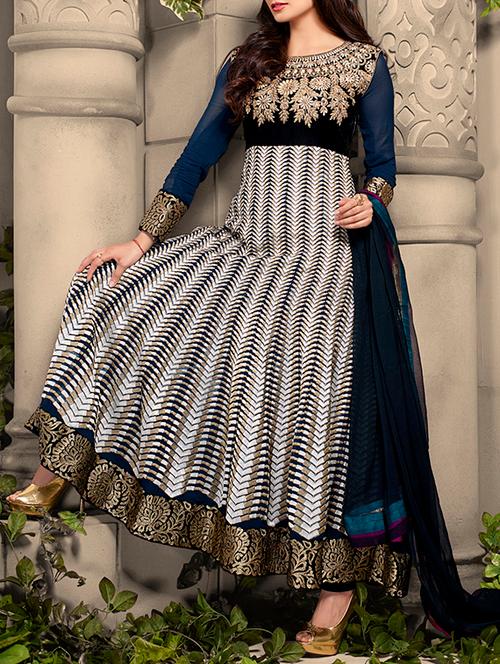 multi colored georgette embroidered dress material - 11338445 - Very Small Image - 1