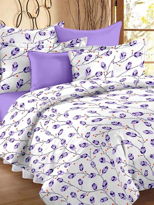 white and purple printed cotton double bed sheet set - 11343584 - Very Small Image - 1
