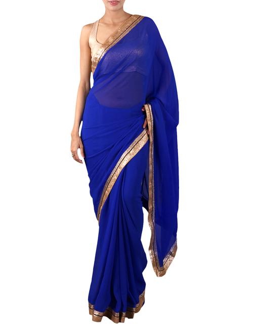 Blue georgette bordered saree. - 1134628 - Very Small Image - 1