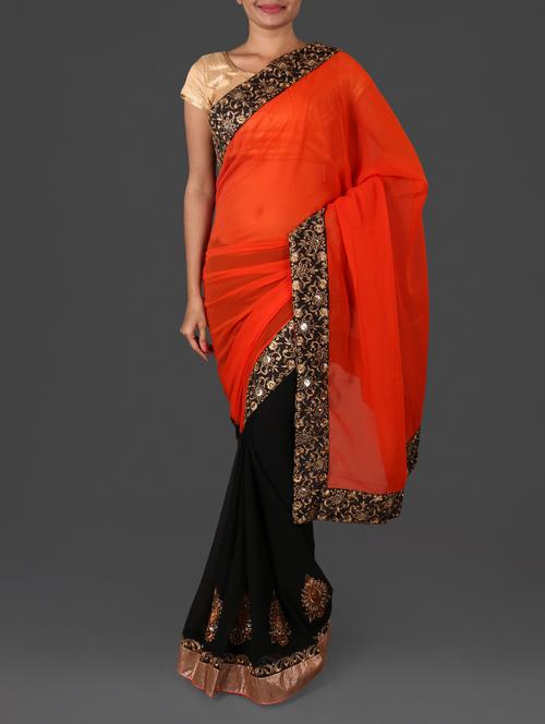 orange and black georgette embroidered saree - 1134713 - Very Small Image - 1