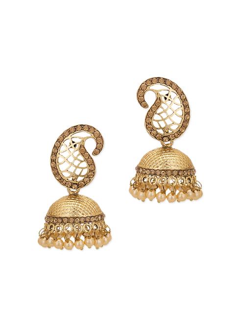 gold copper paisley jhumka earring - 11351096 - Very Small Image - 1