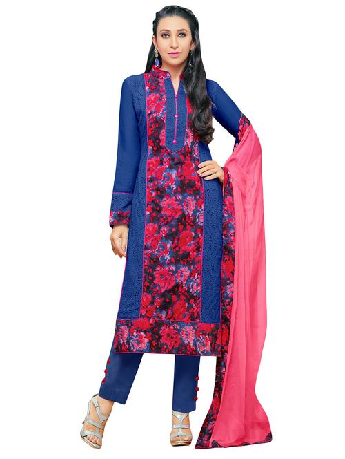 blue cutwork and printed cotton unstitched suit set - 11357738 - Very Small Image - 1
