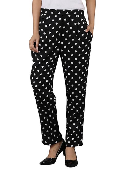 monochrome polka dot polyester pleated casual trousers - 11358443 - Very Small Image - 1
