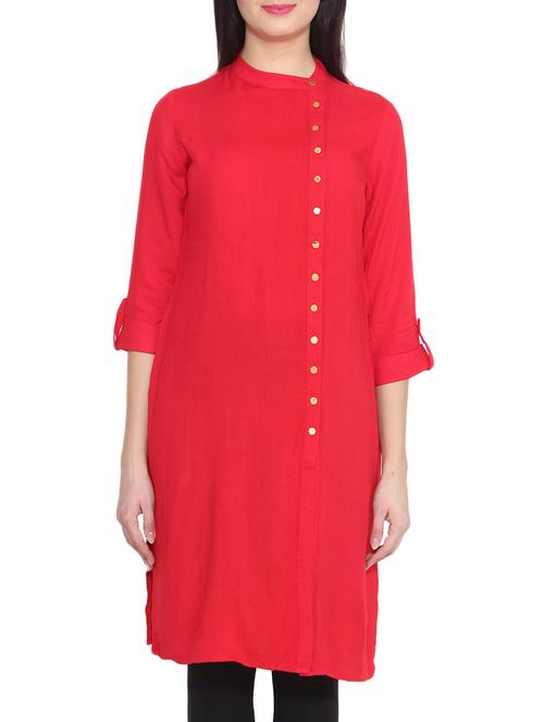 solid red rayon kurta - 11358581 - Very Small Image - 1