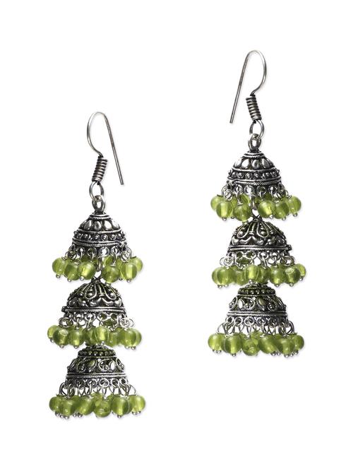 green beads jhumki style earrings - 1135964 - Very Small Image - 1