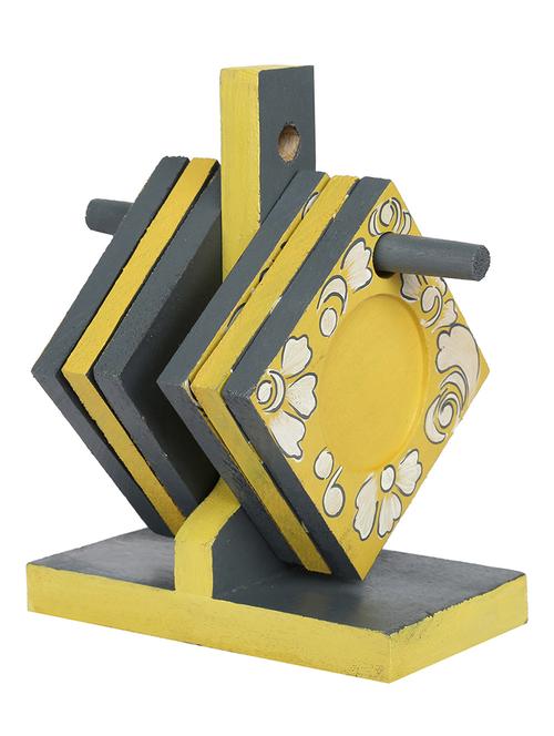 Rang Rage Hand-painted  Subdued Yellow Mangowood Coaster Set  - 11360622 - Very Small Image - 1