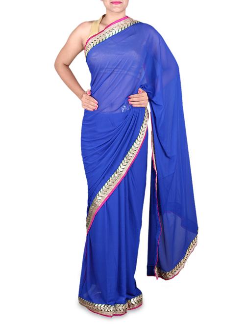 royal blue chiffon saree - 1136191 - Very Small Image - 1