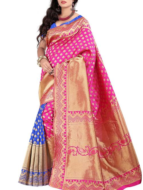 pink silk saree with blouse - 11361936 - Very Small Image - 1