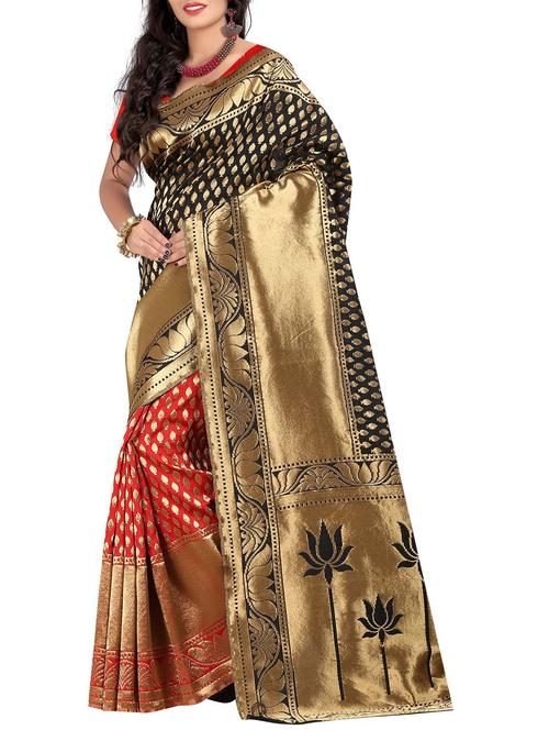 black silk blend banarasi saree with blouse - 11361938 - Very Small Image - 1