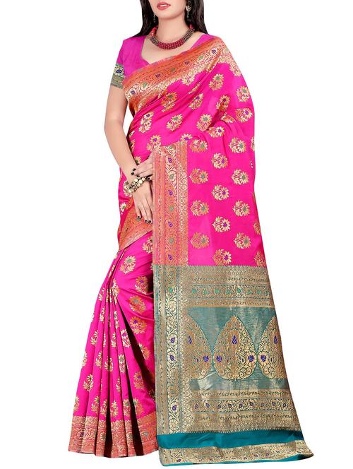 pink silk saree with blouse - 11361948 - Very Small Image - 1