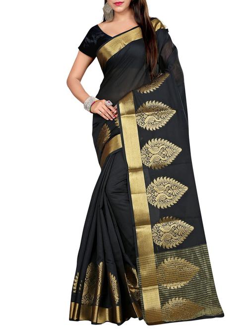 black cotton banarasi saree with blouse - 11363351 - Very Small Image - 1