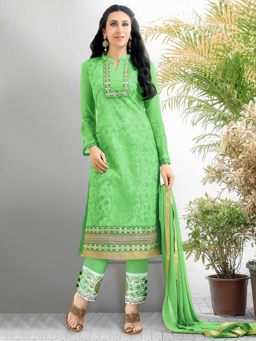 light green embroidered georgette unstitched suit set - 11368036 - Very Small Image - 1