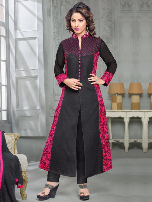 black paisley embroidered georgette unstitched suit set - 11368066 - Very Small Image - 1
