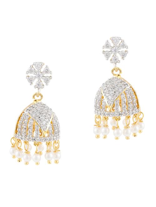white gold plated jhumka earrings - 11368442 - Very Small Image - 1